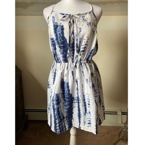 Missguided Cold Shoulder Blue / White Tie dye Mini Summer Dress size 6